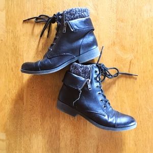 Black Ankle Knit Combat Boots